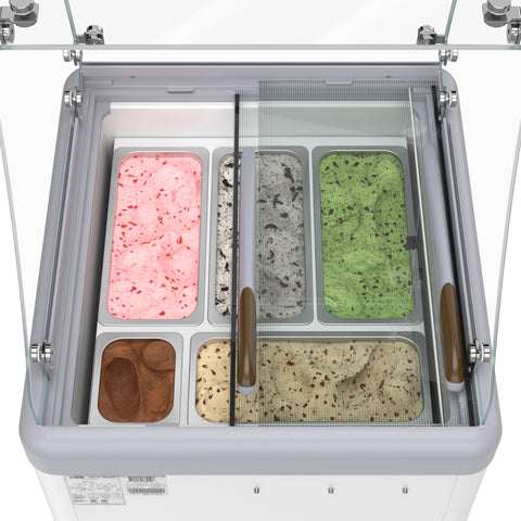 26 in. 5-Pan Gelato Dipping Cabinet Display Freezer with Sliding Glass Door and Sneeze Guard, 6 cu. ft. (KM-GDC-26SD-FG)