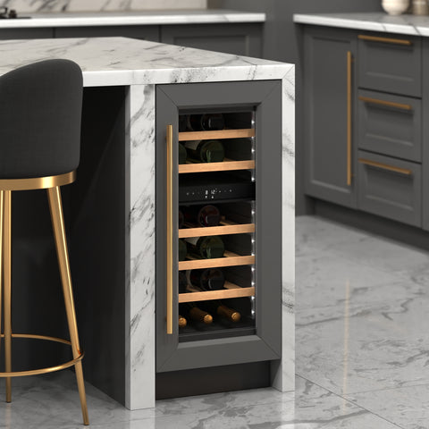 KoolMore Reserve 15 in. Under-Counter Panel Ready Dual Zone Built-in Wine Cooler with 23 Bottle Capacity and Wooden Shelves in Black (KM-CW28DZ-WPR)