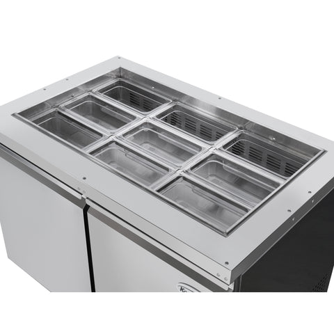 48 in. Commercial Refrigerated Prep Station Cold Table, Stainless-Steel Refrigerator with 9 Pan Storage with Cover and Two Adjustable Shelves, ETL Listed