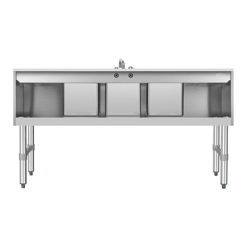 60 in. Three-Compartment Commercial Bar-Sink with 3 in. Backsplash, Dual Drainboards with Faucet, NSF Certified in Stainless-Steel (SBR3B60-LR-320)