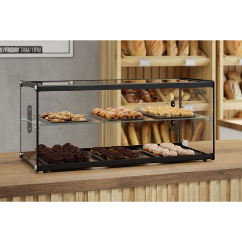 33 in. 2 Tiered Pastry Display Case With Shelf and Sliding Door, 3.2 cu. ft. Capacity, ETL Listed (KM-DC-3CSBK)