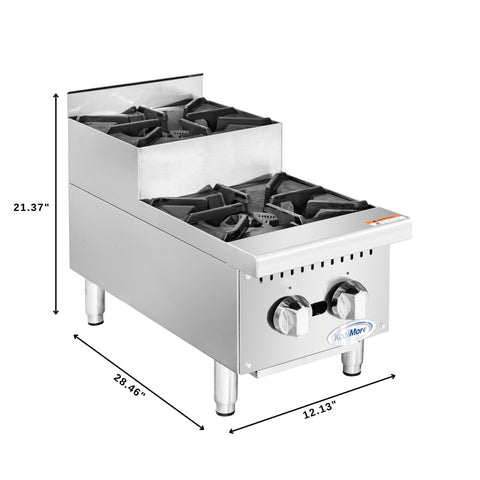 12 in. Two-Burner Commercial Step Up Range, 52000 BTU in Stainless-Steel (KM-CRSU-12)