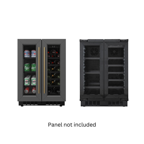 KoolMore Reserve 24 in. French Door Dual Zone Panel Ready Under-Counter Cooler with Black Shelves and 20 Bottle Capacity in the Right Zone and 2.1 Cu. Ft. on the Left in Black (KM-CWB24-BPR)