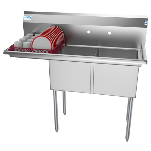 48 in. Two Compartment Stainless Steel Commercial Sink with 2 Drainboards, Bowl Size 15"x 15"x 12" SB151512-15L3.