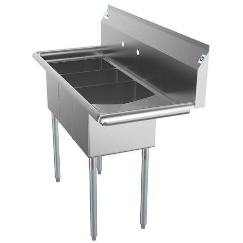 45 in. Three Compartment Stainless Steel Commercial Sink with Drainboard, Bowl Size 10"x 14"x 10" SC101410-12R3.