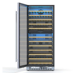 23 in. Dual Zone, Full Glass Door, Wine Cooler Refrigerator, Freestanding or Built-In Unit, 9.7 cu ft. KM-CW92DZ-SS.