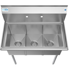 36 in. Three Compartment Stainless Steel Commercial Sink, Bowl Size 10" x 14" x 10" SC101410-N3.