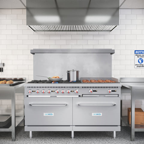 60 in. 6 Burner Commercial Natural Gas Range with 24 in. Griddle in Stainless-Steel (KM-CRG60-NG)