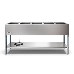 Five Pan Open Well Electric Steam Table with Undershelf, 240V, KM-OWS-5.