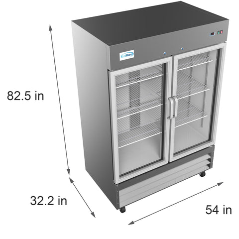 Koolmore - RIR-2D-GD 54 2 Glass Door Commercial Reach-In Refrigerator Cooler with LED Lighting - 47 Cu. ft, Stainless Steel