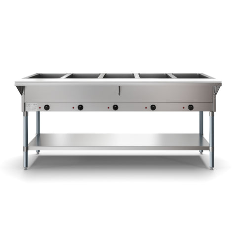 Five Pan Open Well Electric Steam Table with Undershelf, 240V, KM-OWS-5.