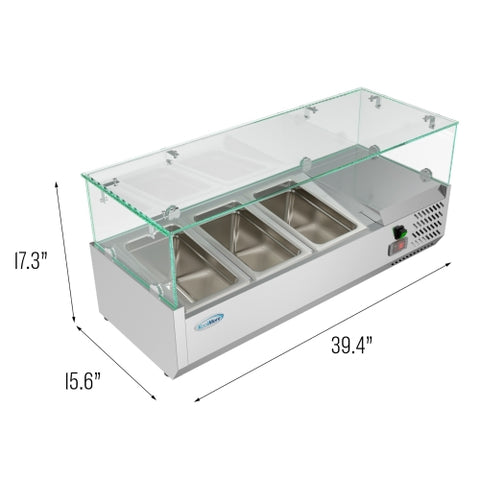 40 in. Three Pan Refrigerated Countertop Condiment Prep Station - SCDC-3P-SSL
