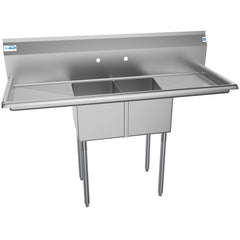 56 in. Two Compartment Stainless Steel Commercial Sink with 2 Drainboards, Bowl Size 12"x 16"x 10" SB121610-16B3.
