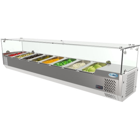 71 in. Eight Pan Refrigerated Countertop Condiment Prep Station - SCDC-8T