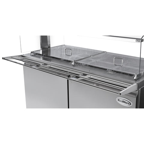 60 in. Commercial Refrigerated Prep Station with Sneeze Guard and Buffet Slide, 12 Pans with Covers and Two Adjustable Shelves in Stainless-Steel, ETL Listed (KM-RBT-60CSFG)