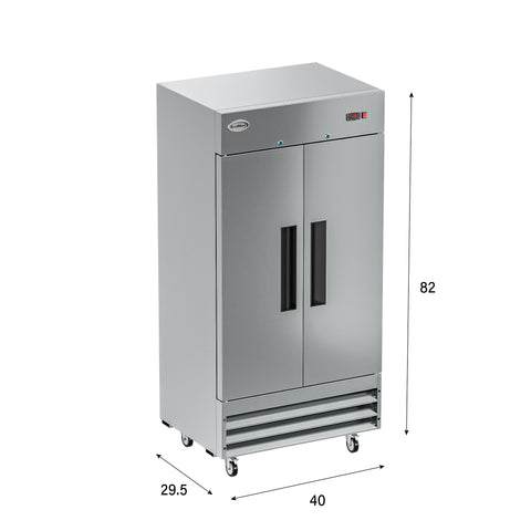 39 in. Commercial Stainless Steel 2-Door Reach-In Freezer, 35 cu. ft. RIF-2D-SS35C