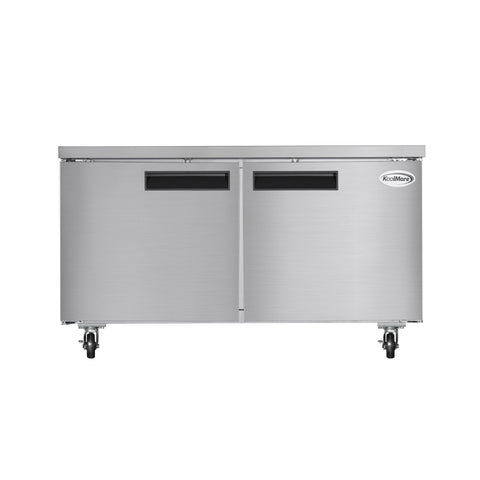 60 in. Two-Door Commercial Undercounter Freezer in Stainless Steel with Casters, ETL Listed (KM-UCF-15SS)