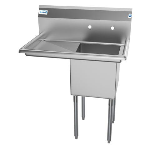 33 in. One Compartment Stainless Steel Commercial Sink with Drainboard, Bowl Size 15"x 15"x 12" SA151512-15L3.