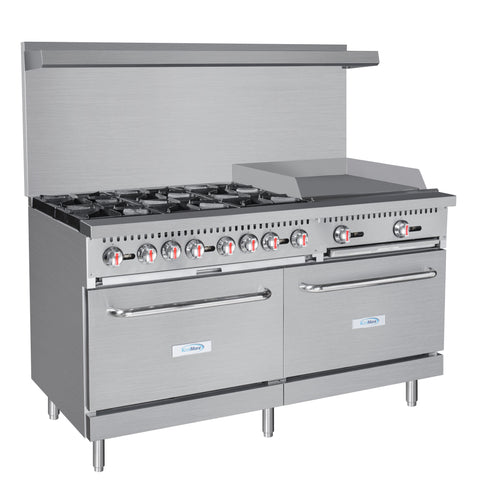 60 in. 6 Burner Commercial LP Range with 24 in. Griddle in Stainless-Steel (KM-CRG60-LP)