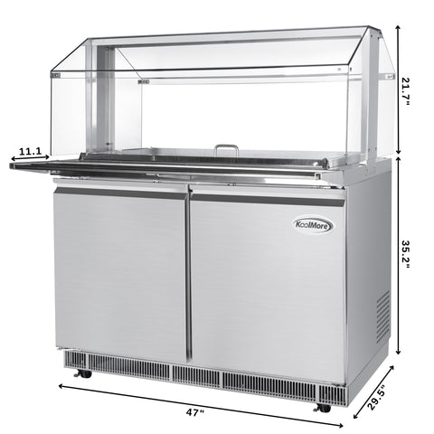 48 in. Commercial Refrigerated Prep Station with Sneeze Guard and Buffet Slide, 9 Pans with Covers and Two Adjustable Shelves in Stainless-Steel, ETL Listed