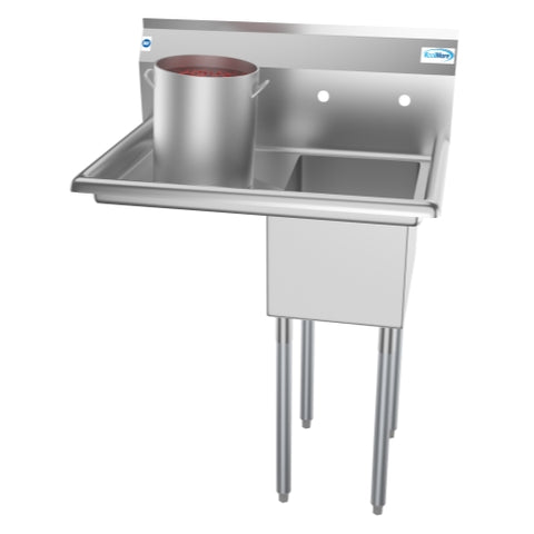 31 in. One Compartment Stainless Steel Commercial Sink with Drainboard, Bowl Size 12"x 16"x 10" SA121610-16L3.