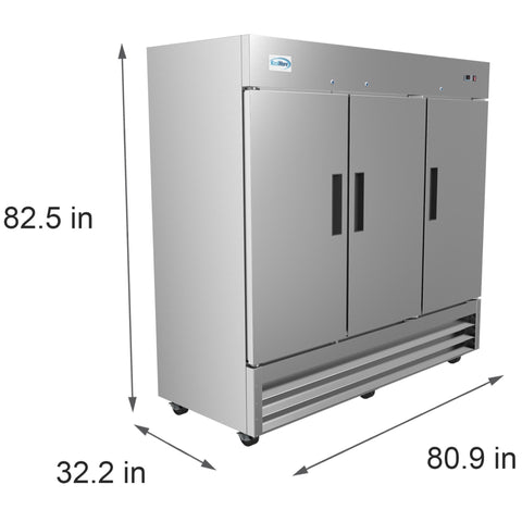 82 in. Three-Door Reach-In Freezer 72 cu ft. RIF-3D-SS.