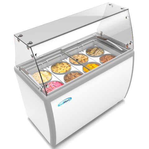 50 in. 8 Tub Ice Cream Dipping Cabinet Display Freezer with Sliding Glass Door and Sneeze Guard 13 cu. ft. KM-ICD-49SD-FG.
