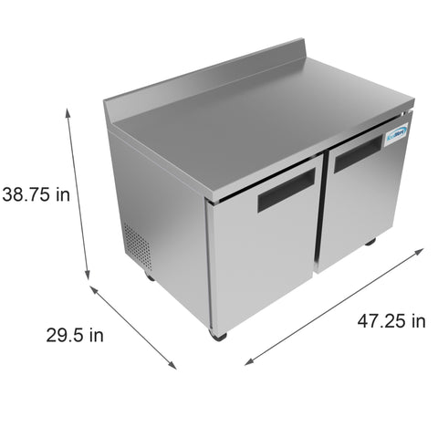 48 in. Two-Door Worktop Refrigerator With 3.5 in. Backsplash - 12 Cu Ft. RWT-2D-12C