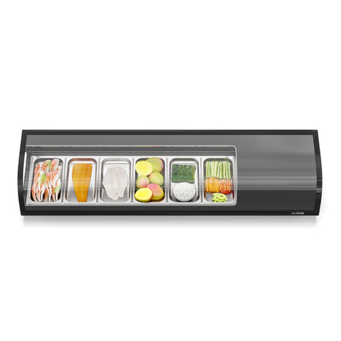 60 in. Glass Sushi Countertop Display Refrigerator with 6 Stainless Steel Trays in Black (KM-SR60-BK)