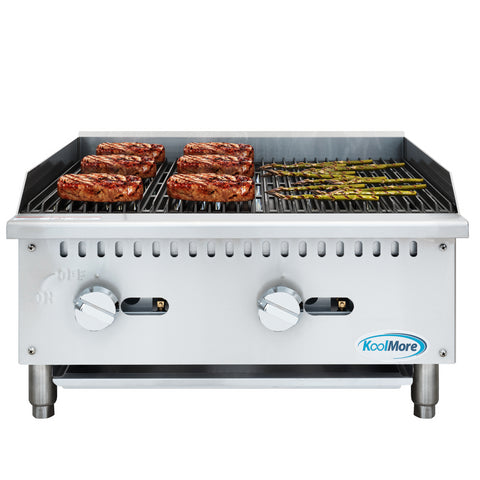 24 in. Commercial 2-Burner Natural Gas Charbroiler with 60,000 BTU in Stainless-Steel (KM-GCB2-24M)
