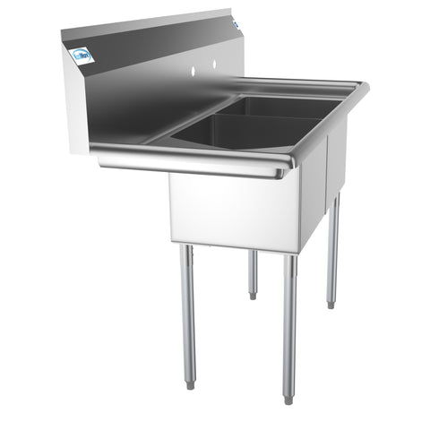 48 in. Two Compartment Stainless Steel Commercial Sink with 2 Drainboards, Bowl Size 15"x 15"x 12" SB151512-15L3.