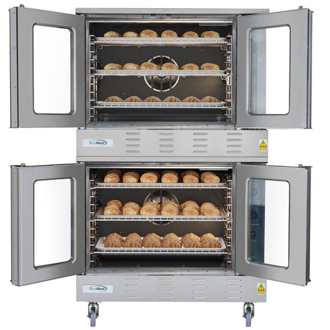38 in. Full Size Double Commercial LP Convection Oven 108,000 BTU Total with Stacking Kit and Casters (KM-DCCO54-LPC)
