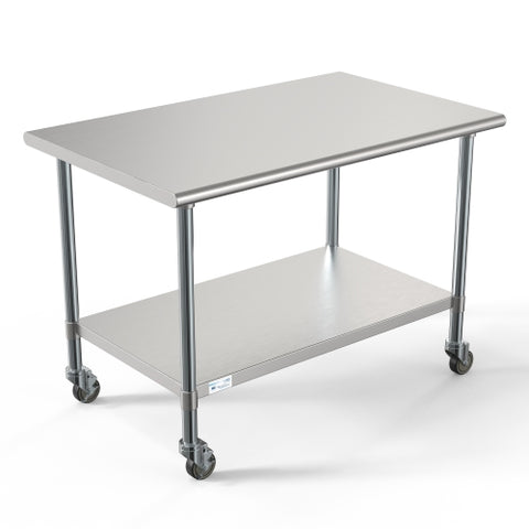 30" x 48" 18-Gauge 304 Stainless Steel Commercial Work Table with Casters, CT3048-18C.