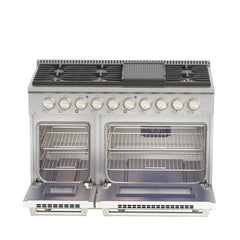 48 In. Dual Oven Natural Gas Range Stove with 8 Sealed Burners, Griddle, Grill, and Convection Oven, KM-FR48GL-SS.