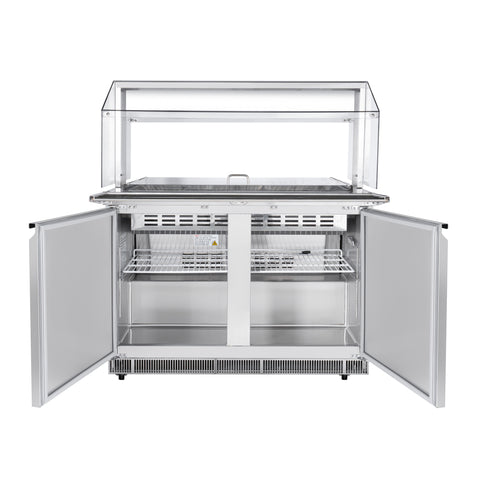 48 in. Commercial Refrigerated Prep Station with Sneeze Guard and Buffet Slide, 9 Pans with Covers and Two Adjustable Shelves in Stainless-Steel, ETL Listed