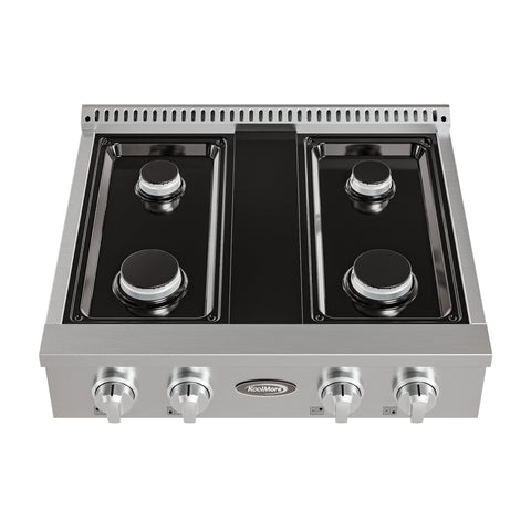 30 in Gas Range-Top with 4 Sealed Italian Burners and Stainless-Steel Stovetop Knobs.