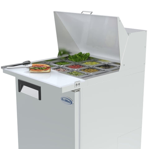 1-Door Mega Top Stainless Steel Refrigerated Sandwich Prep Table, 6 cu. ft. SPTR-1D-6C-LT.