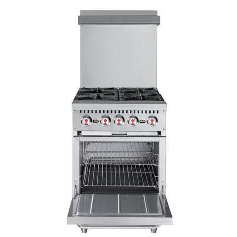 24 in. 4 Burner Commercial Natural Gas Range with Oven in Stainless-Steel (KM-CR24-NG)