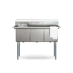 51 in. Three Compartment Commercial Sink, Bowl Size 15x15x14, 16 Gauge Stainless-Steel (KM-SC151514-N316)