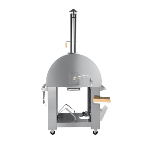 32 in. Outdoor Gas and Wood Fired Pizza Oven in Stainless-Steel (KM-OKS-DFPO)