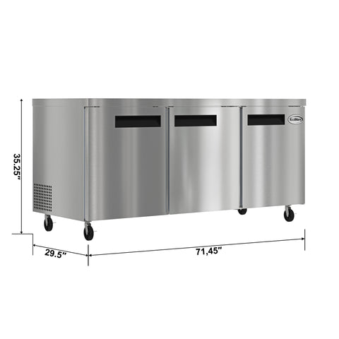 72 in. Three Door Commercial Undercounter Refrigerator 18 cu. ft. (KM-UCR-3DSS)
