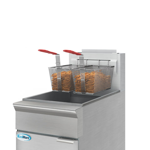 40 lb. Floor Standing Liquid Propane Commercial Fryer with 90,000 BTU in Stainless-Steel, ETL Listed (KM-FDF40-LP)