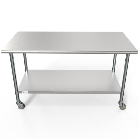 30" x 60" 18-Gauge 304 Stainless Steel Commercial Work Table with Casters, CT3060-18C.