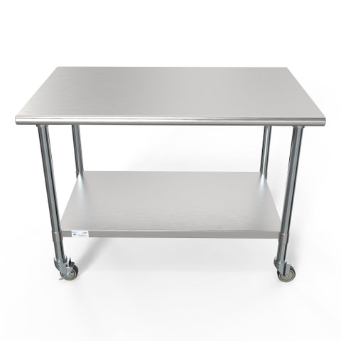 30" x 48" 18-Gauge 304 Stainless Steel Commercial Work Table with Casters, CT3048-18C.