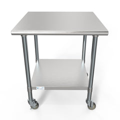 30" x 30" 18-Gauge 304 Stainless Steel Commercial Work Table with Casters, CT3030-18C.