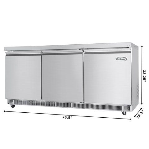 72 in. Commercial Refrigerated Prep Station Cold Table, Stainless-Steel Refrigerator with 15 Pan Storage with Cover and Three Adjustable Shelves, ETL Listed (KM-RBT-72C)