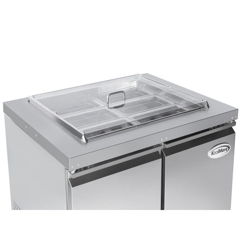 36 in. Commercial Refrigerated Prep Station Cold Table, Stainless-Steel Refrigerator with 6 Pan Storage with Cover and Two Adjustable Shelves (KM-RBT-36C)