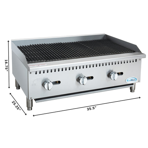 36 in. Commercial 3-Burner Natural Gas Charbroiler with 90,000 BTU in Stainless-Steel (KM-GCB3-36M)