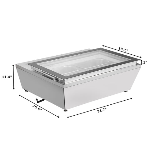 31 in. Countertop Ice Cream Display case with 4 Pans and Glass Sneeze Guard in Stainless-Steel (KM-CGD-8HP)