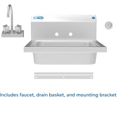 17 in. Stainless Steel Commercial Hand Sink with Gooseneck Faucet, Bowl Size 14" x 10" x 5" - SH17-4GNF.